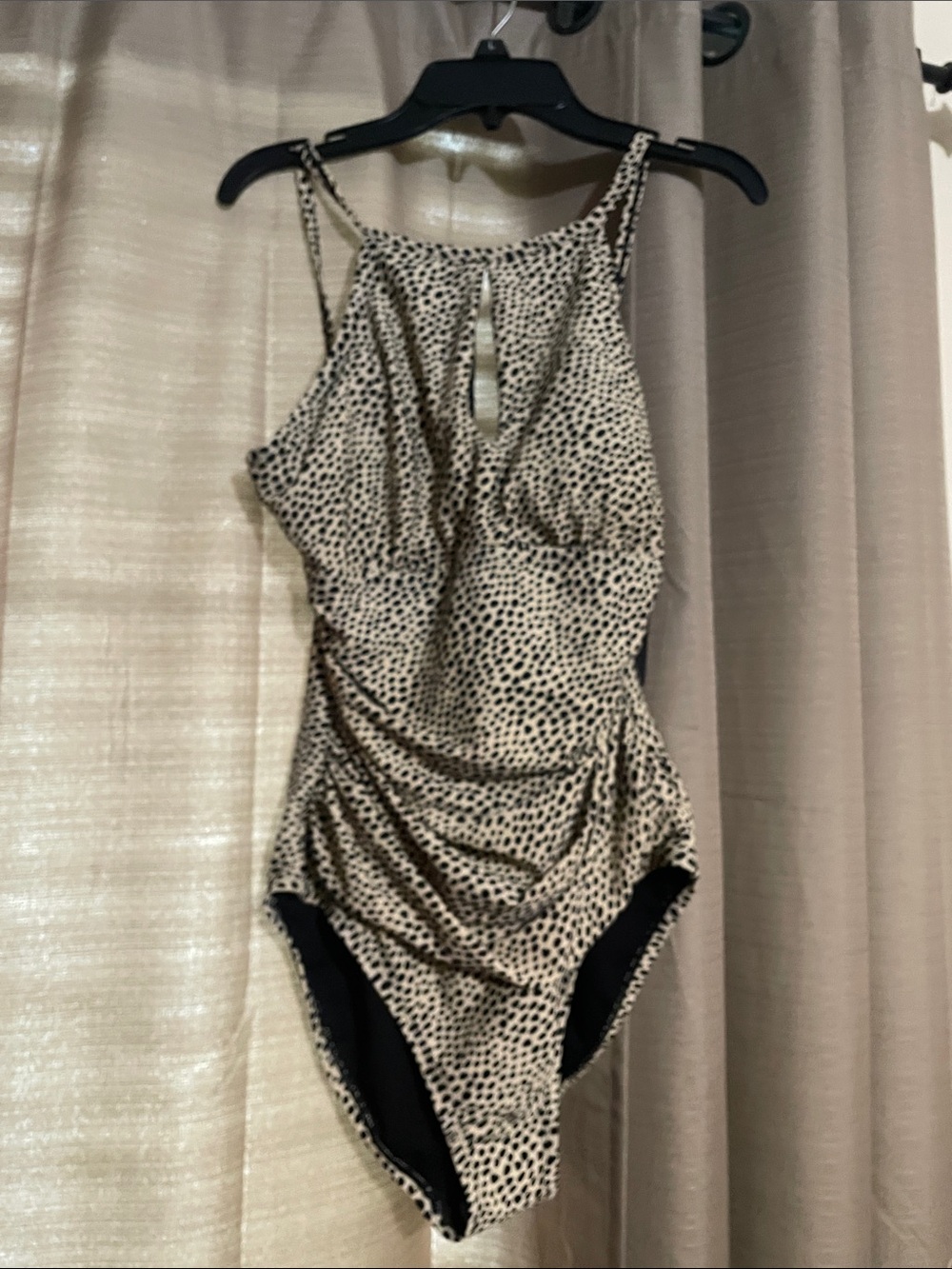 Ellen Tracy Cream and Black Animal Print One-Piece Swim Bodysuit